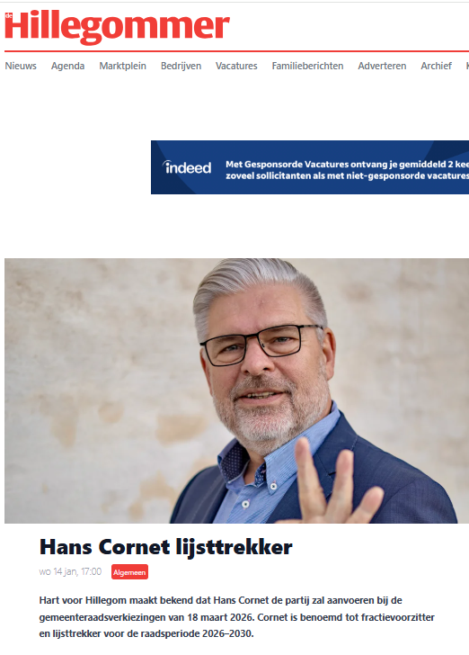 Veel media-aandacht voor benoeming fractievoorzitter Hart voor Hillegom